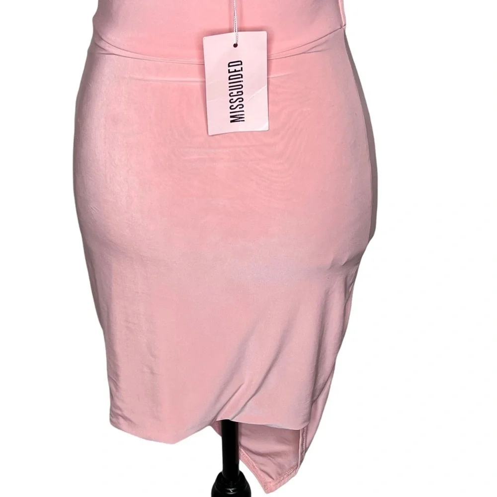 Misguided Pink Strappy Slinky Wrap Asymmetrical Bodycon Mini Dress Size 4 NWT
